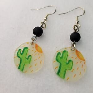 Western Cactus Dangle Earrings with Sterling Silver Ear Hooks 925